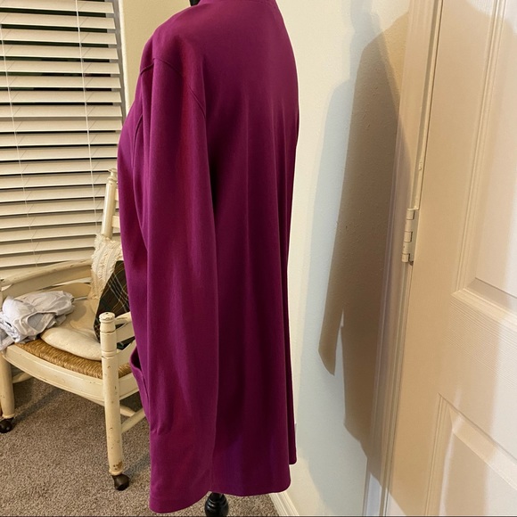 Land’s End Sweater Woman Large Cardigan Long Line Button Down Fuchsia Pockets - Picture 6 of 9